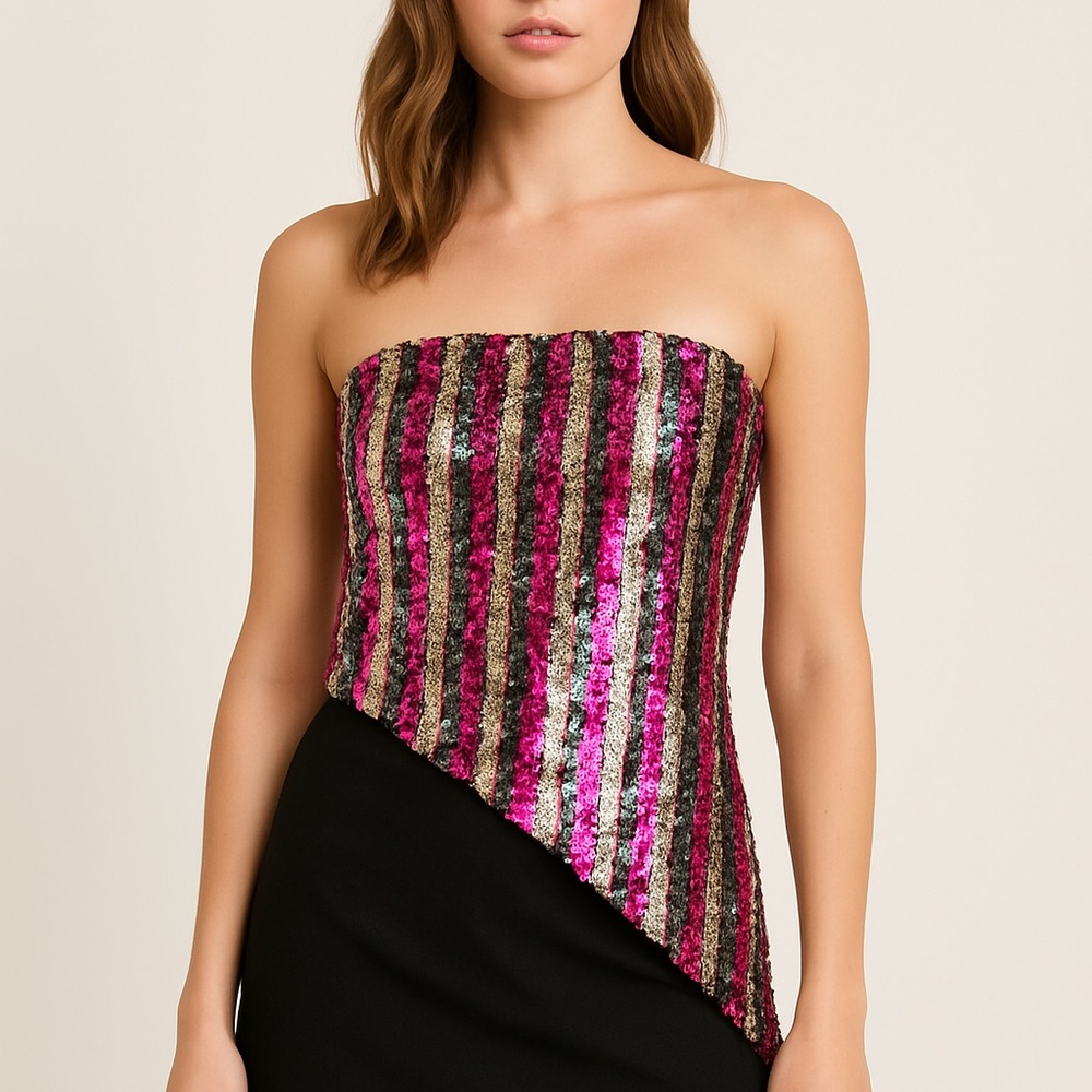 Good time USA‎ Tube Top Strapless Sequence Shimmer Pink Club Dance S Barbiecore